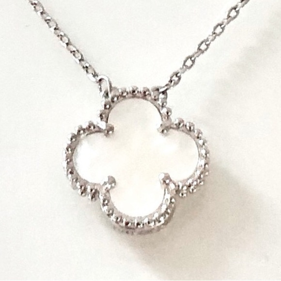 Mother of Pearl Quatrefoil Clover Pendant Necklace
